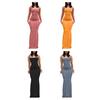Women Sling Dress Sleeveless Square Collar Slim Fit Floor Length Dress Solid Color Office Party Wedding Sexy Dress