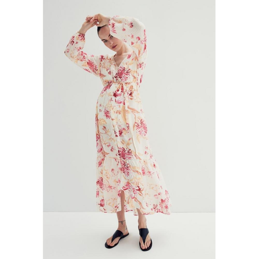 

HM MAMA До После Платье с поясом Кремовый Цветочный