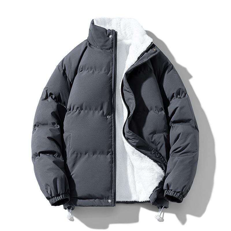 

Men s Fall and Winter Thickened Warm Windproof Zipper Stand-up Collar Jacket Plus Size Warm Jacket Lined with Fleece Zipper Jacket S