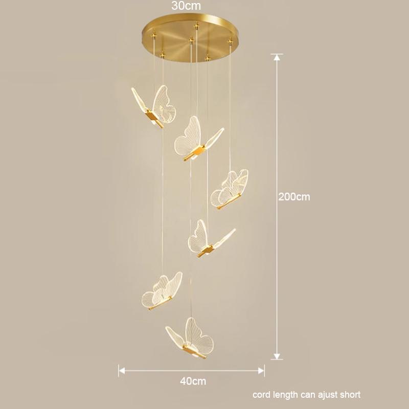 Modern Acrylic Butterfly Spiral Staircase Chandelier Luxury for Living Room Dining Room Villa Home Decoration Lighting Lamps LED