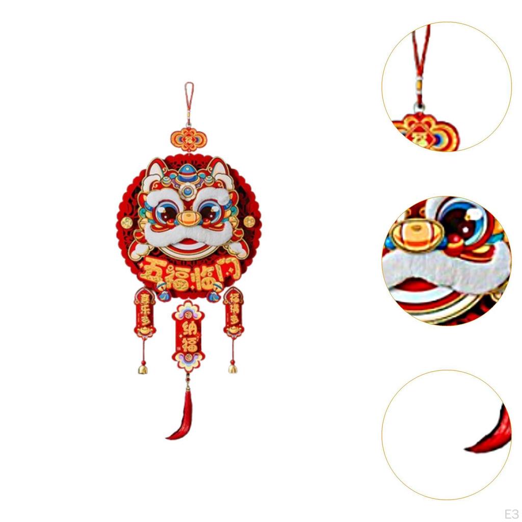 Chinese Lunar Year Hanging Ornament Blessing Words 14.1x39.7inch with Red Tassel for Home