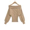 Women's One-Shoulder Sweater - New Korean Style, Waist-Cinching Casual Knit Top