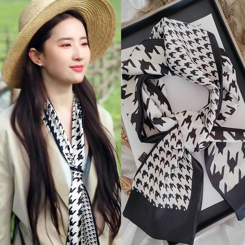 Luxury Design Women Summer Long Silk Scarf Hair Headband Foulard Skinny Bag Scarves Neckerchief Lady Shirt Decorative Streamers
