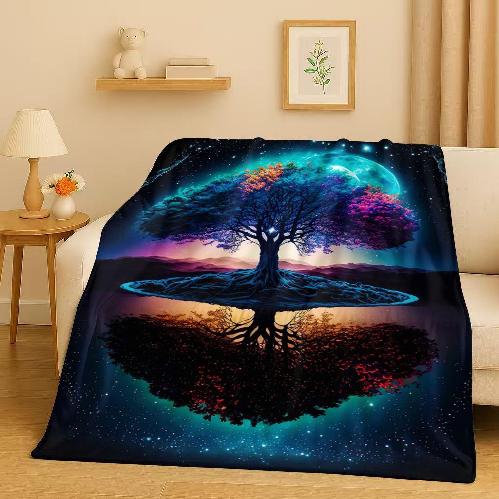 Retro Kleurrijke Levensboom Yggdrasil Keltisch Runen Flanellen Deken, Ultra Zachte Pluche Plaid voor Huis Slaapkamer Bed Bank Cover Kinderen