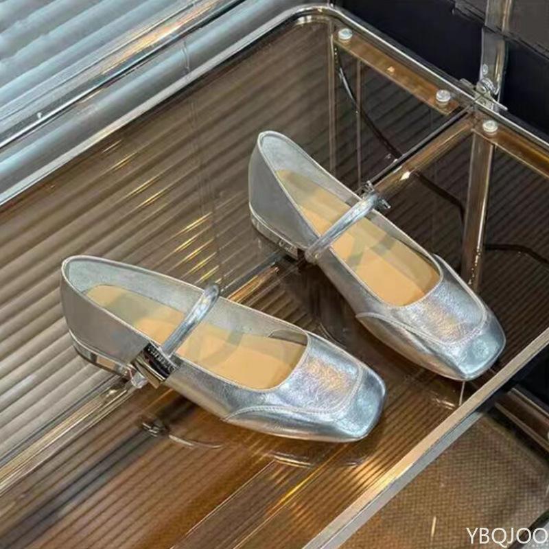 Fashion Spring new square toe shallow mouth single buckle strap fashionable low order shoes for women simple versatile flat shoes