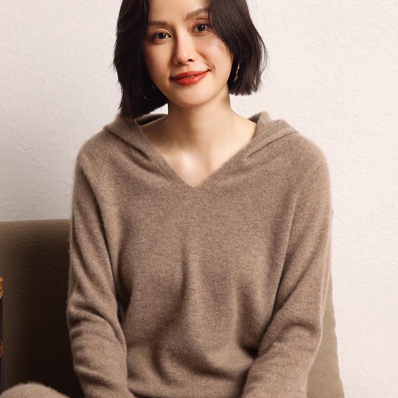 Women's Cashmere Knit Hooded Sweater - Autumn/Winter Loose Fit Pullover