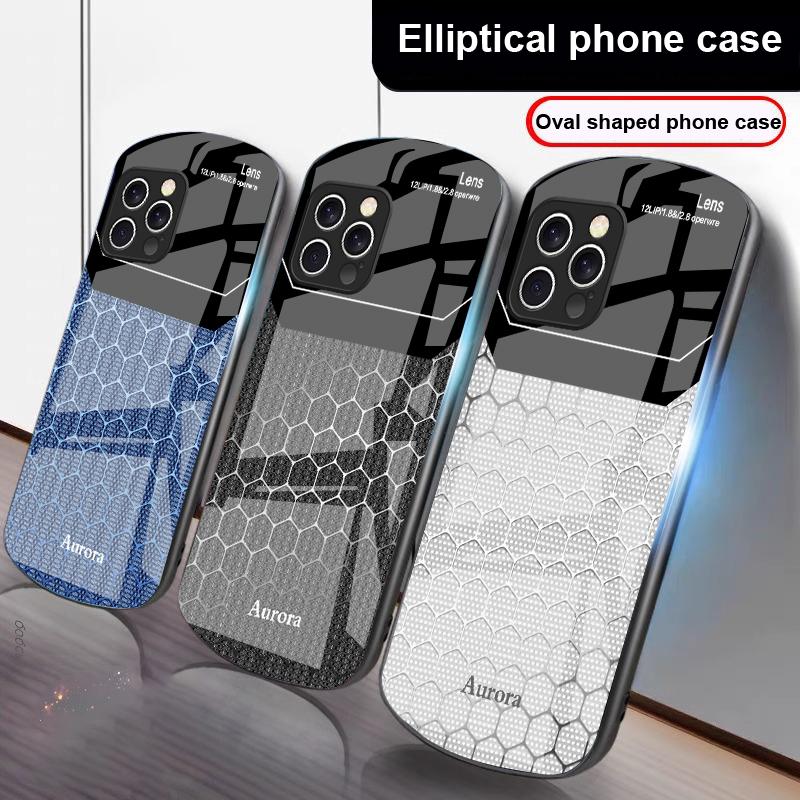 Hexagonal Grid Of Applesr For IPhone 16 Pro Max 15 Pro 14 13 12 Mini 11 XS Max XR 7 8 Plu SE 2022 Elliptical Glass Phone Case