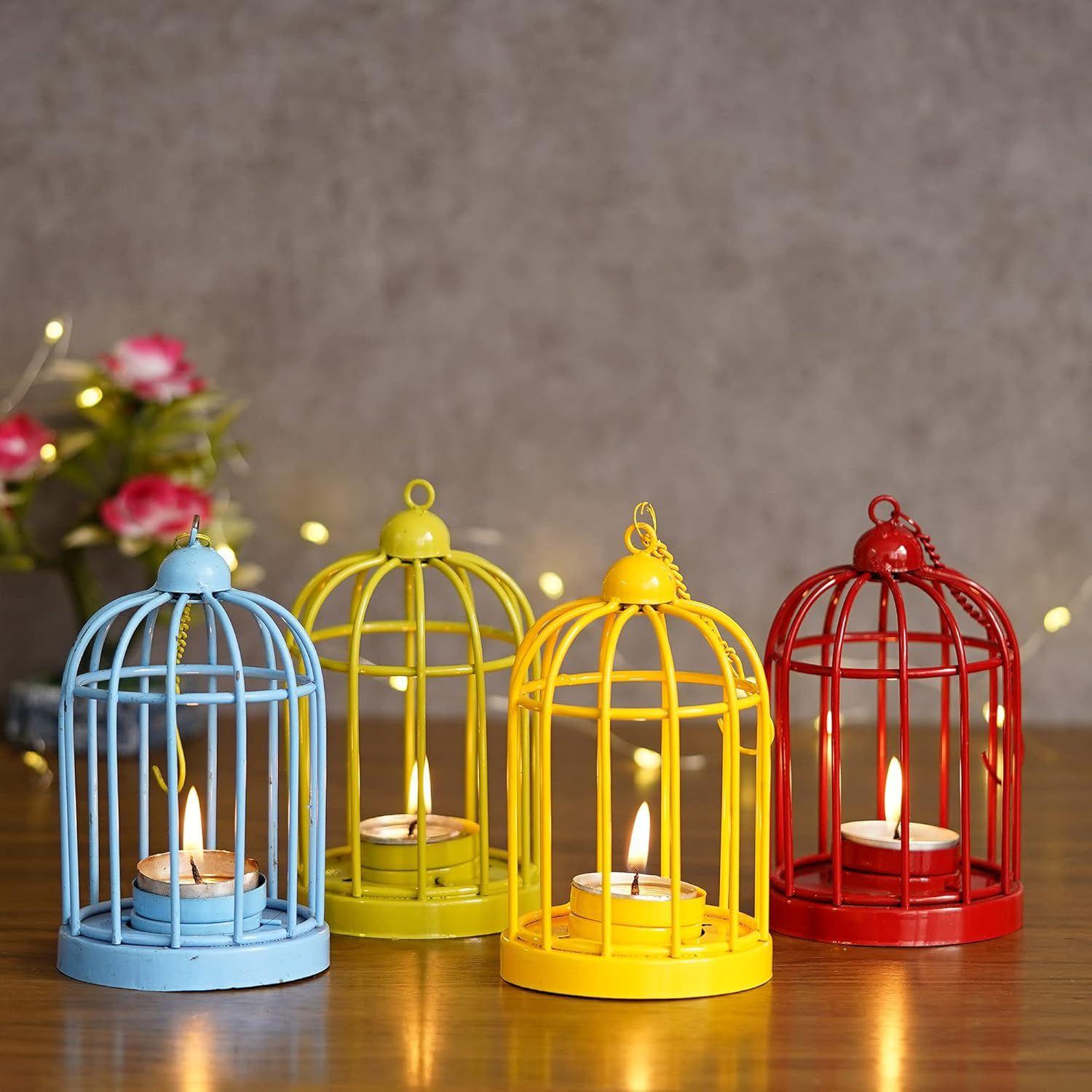 

Set of 4 Iron Cage Shaped Hanging Tea Light Candle Holders | Tealight Holder | T Light Candle Holders | Diwali Christmas Decorations Items