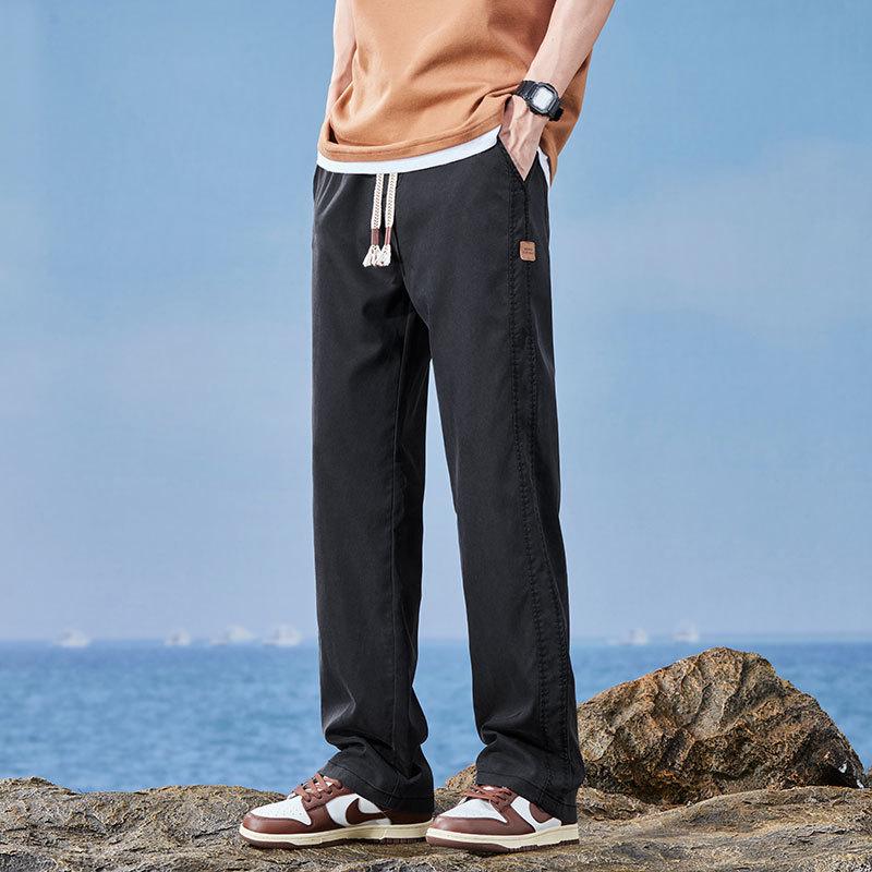 Men's Summer Tencel Jeans: Lightweight, Loose-Fit Straight-Leg Drawstring Sports Shorts, Trendy Workwear Casual Nine-Point Pants