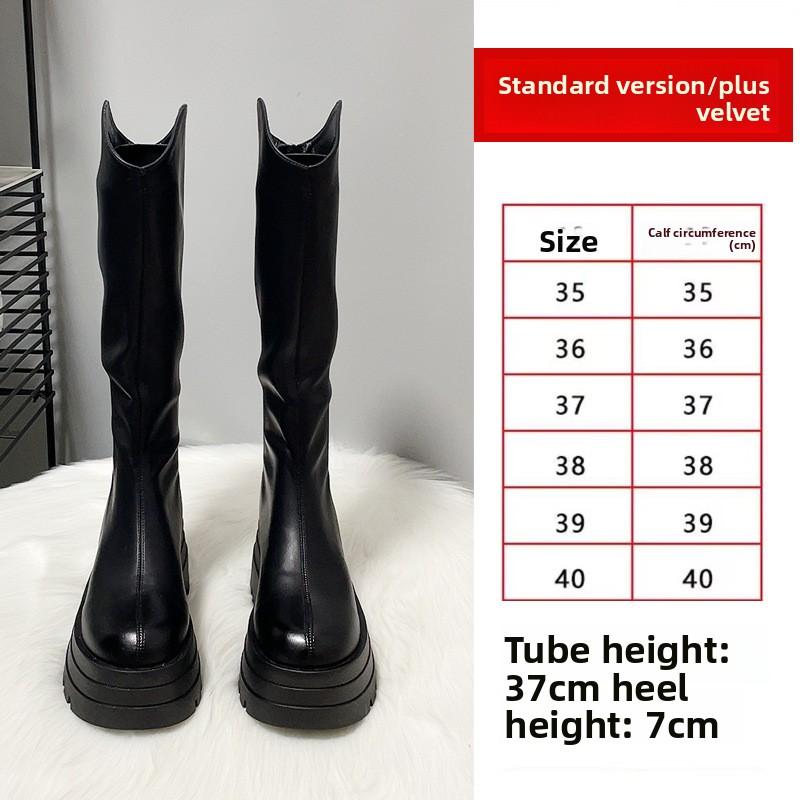 Quality Long Women Boots Flats Platform Knee High Leather Shoes Chelsea High Boots New Goth Trend Walking Fashion Mujer De Botas