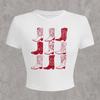 American retro YK millennial pomegranate pattern short-sleeved short T-shirt Spice Girl slim-fit front shoulder open-button top trendy