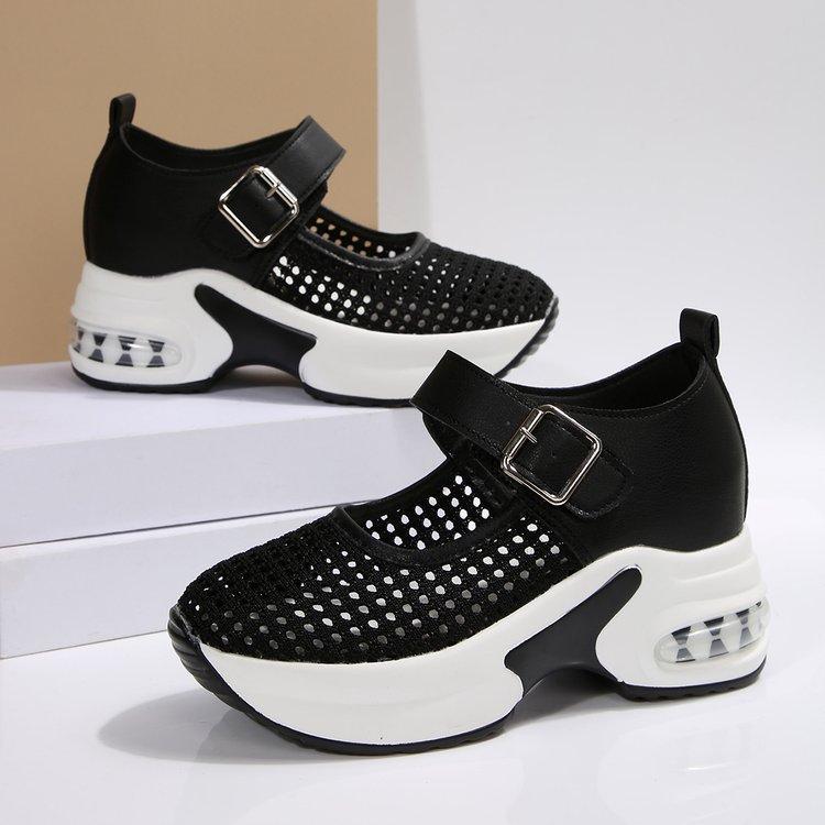 

Casual large-size mesh breathable women s shoes autumn new women s comfortable soft-soled wedge-heeled single shoes 43 чёрный