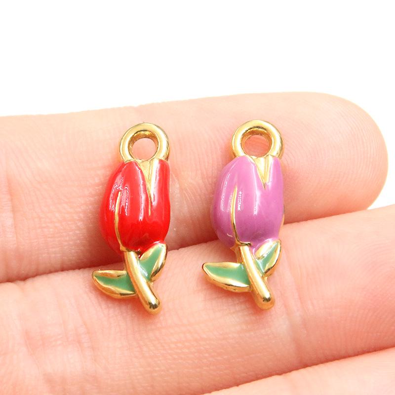 Multicolor 8x20mm Gold-Plated Stainless Steel Tulip Pendant for DIY Jewelry Making