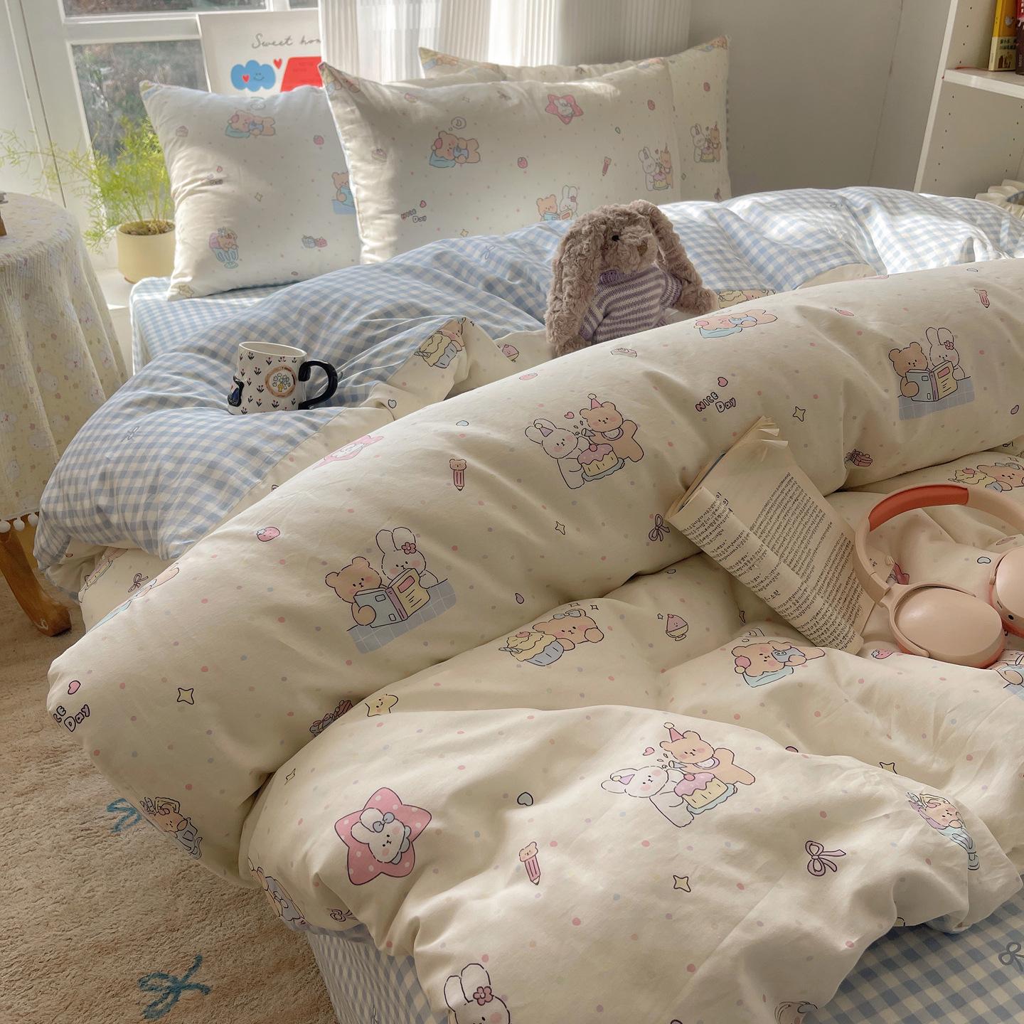 

Second Series 2026 Age-Reducing Cotton Cartoon Bedding Set - Cute, Adorable, Skin-Friendly, Breathable, Perfect for Students 1.2m Flat Three-Piece Set Cover 150*200cm