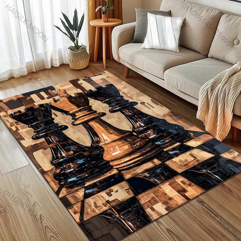 1PC Retro Chess Art Pattern Carpet for Living Room Bedroom Bedside Sofa Floor Mat Modern Home Decor Area Rug Large Size