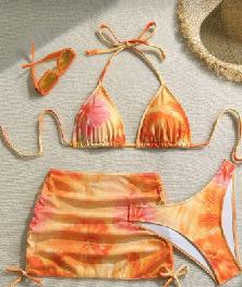 New printed split swimsuit three-piece women's blouse bikini sexy neck strap swimsuit