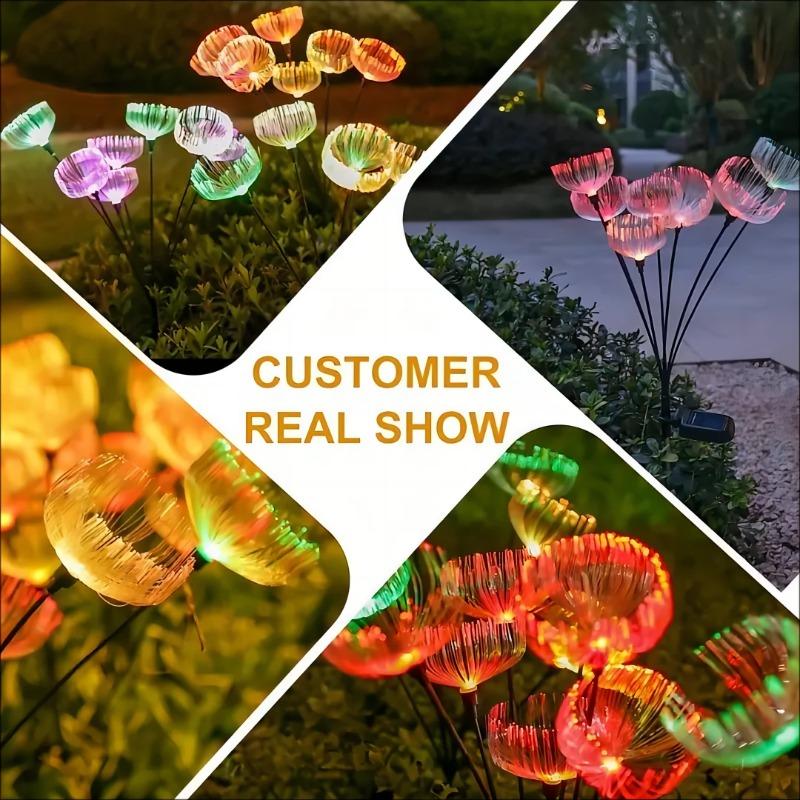 2pcs Outdoor Solar Jellyfish Light, Solar Pathway Lights Outdoor, Fiber Optic LED, Christmas, Courtyard, Garden, Villa, Lawn, Waterproof