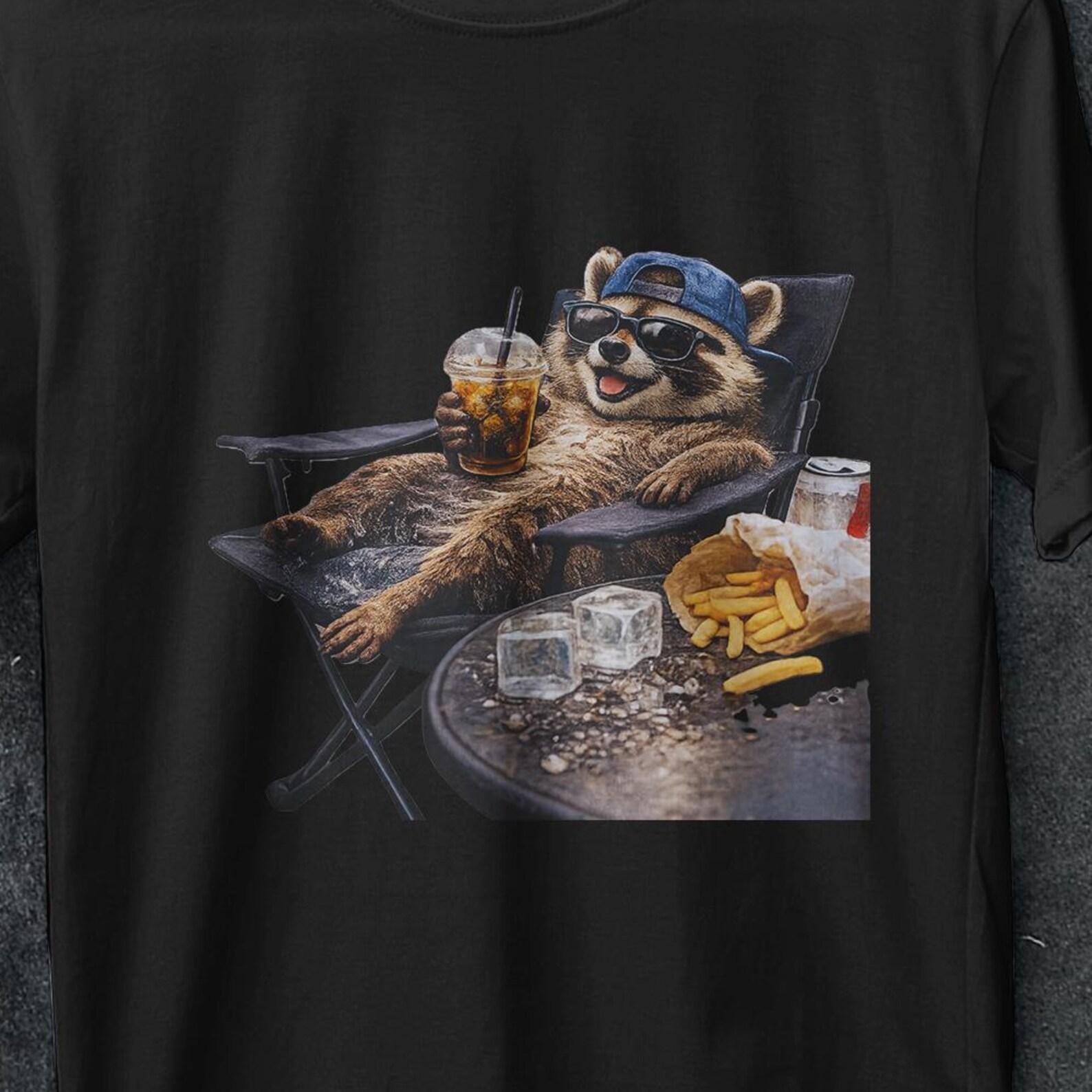 Raccoon Drinking Iced Coffee Shirt, Coffee Lover Shirt, Raccoon Coffee Shirt, Animal Lover Gifts, gifts, Iced Coffee Raccoon, Raccon shirt 3XL