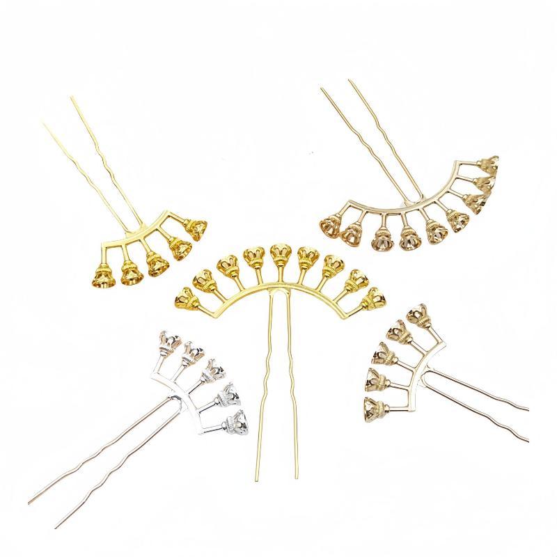 Beadable Alloy Arch Hair Pin Blanks Multiple Bead Mounts 3 Colors for DIY Hanfu Hair Accessories Making