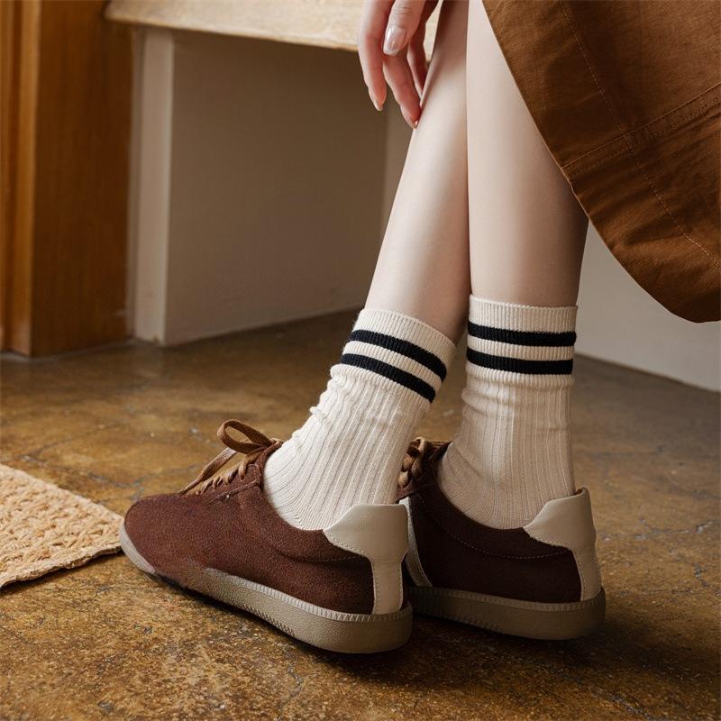Spring and Autumn Mid-calf Cotton Socks for Women, Anti-odor Double-needle Pile Socks, Long Stockings for Warmth In Autumn and Winter