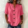Women'S Elegant V Neck Short Sleeve Button Down Cotton Linen Blouse, Solid Color Summer Office Casual Top