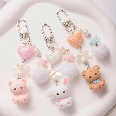 Portachiavi con Ciondolo Coniglio Peluche Cartone Animato - Ciondolo a Forma di Cuore per Borsa, Ornamento Versatile Stile Ins Ragazzino