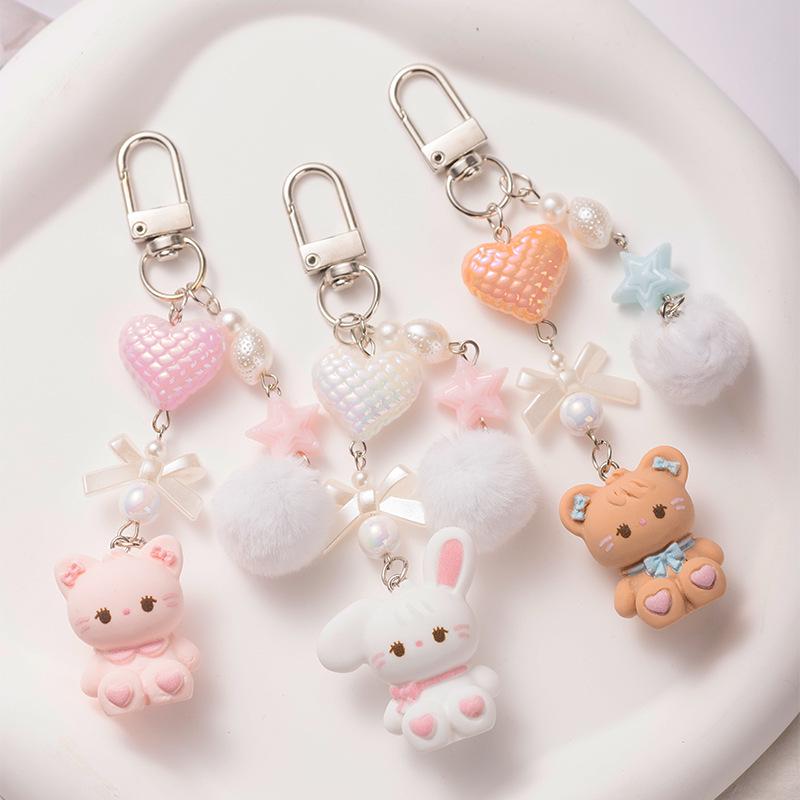 Portachiavi con Ciondolo Coniglio Peluche Cartone Animato - Ciondolo a Forma di Cuore per Borsa, Ornamento Versatile Stile Ins Ragazzino