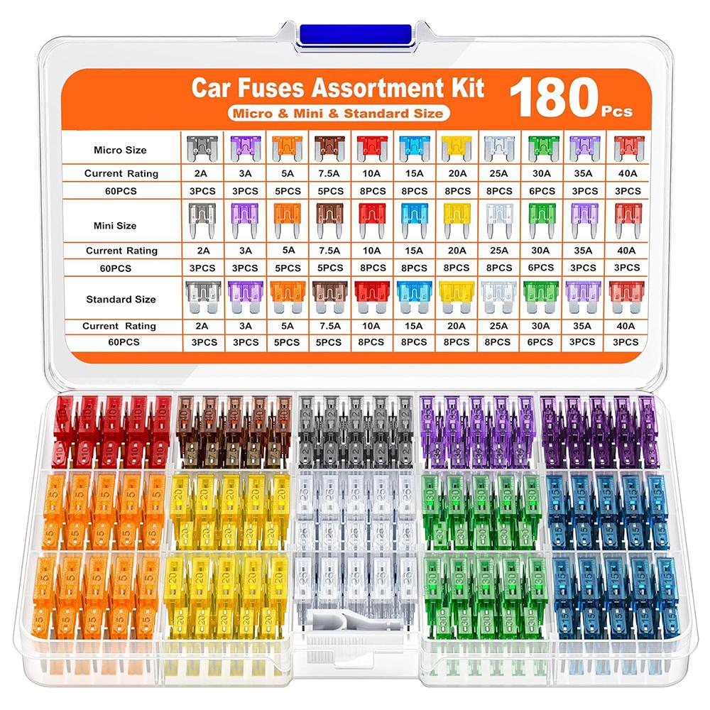 50/100/180Pcs Standard Car Fuses Assorted Kit 60 Mini Blade Car Fuse +60 Standard Fuse Automotive +60 Micro Fuse Fuses4