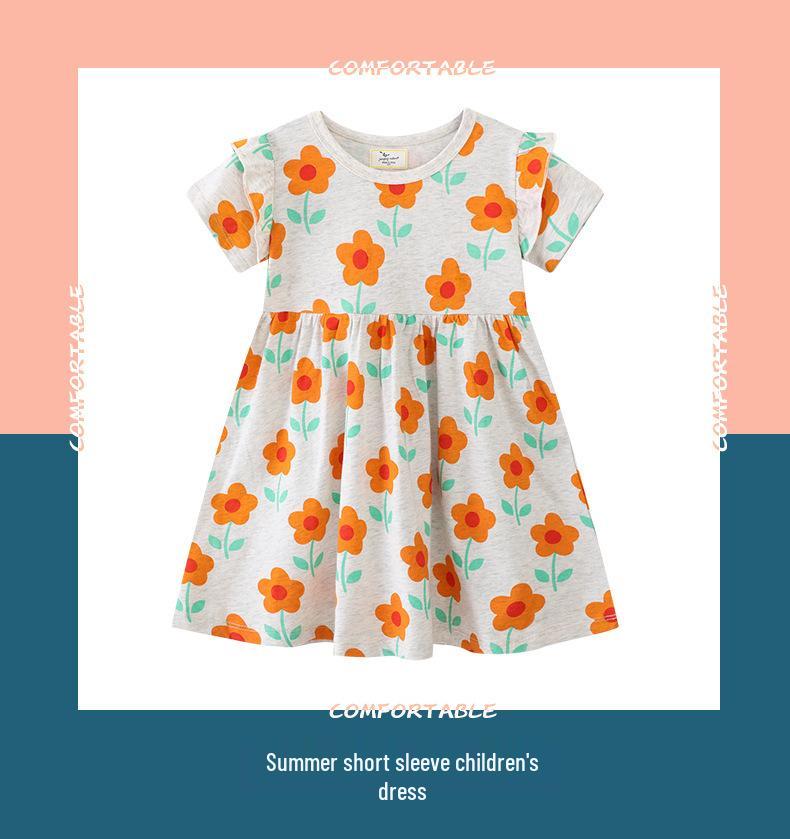 Jumping Meters Pure Cotton Knit Summer Dress - Short Sleeve, Round Neck, Cute European & American Style for Girls