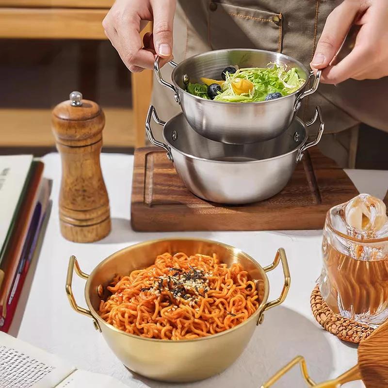 Gold Stainless Steel Bowl with Handle, Suitable for Hot Pot, Fried Food, Salad and Party Entertaining