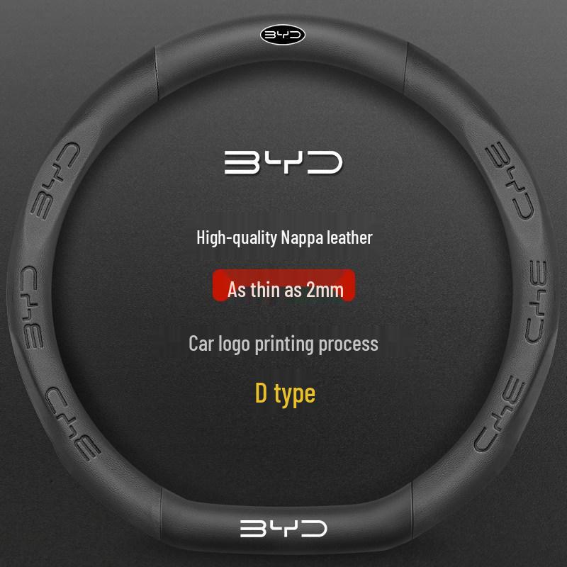 BYD Song PLUS Steering Wheel Cover for Han EV, Tang/Yuan Pro, Dolphin, Seagull, Qin - Genuine Leather