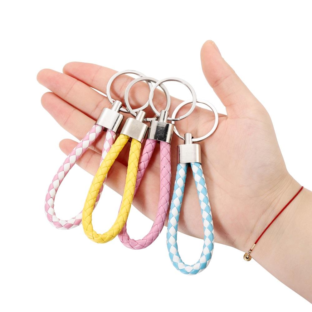 5Pcs/Pack PU Leather Braided Woven Rope Keychain DIY Bag Pendant Key Chain Holder Car Keyring Simple Multiuse Key Holder Gifts