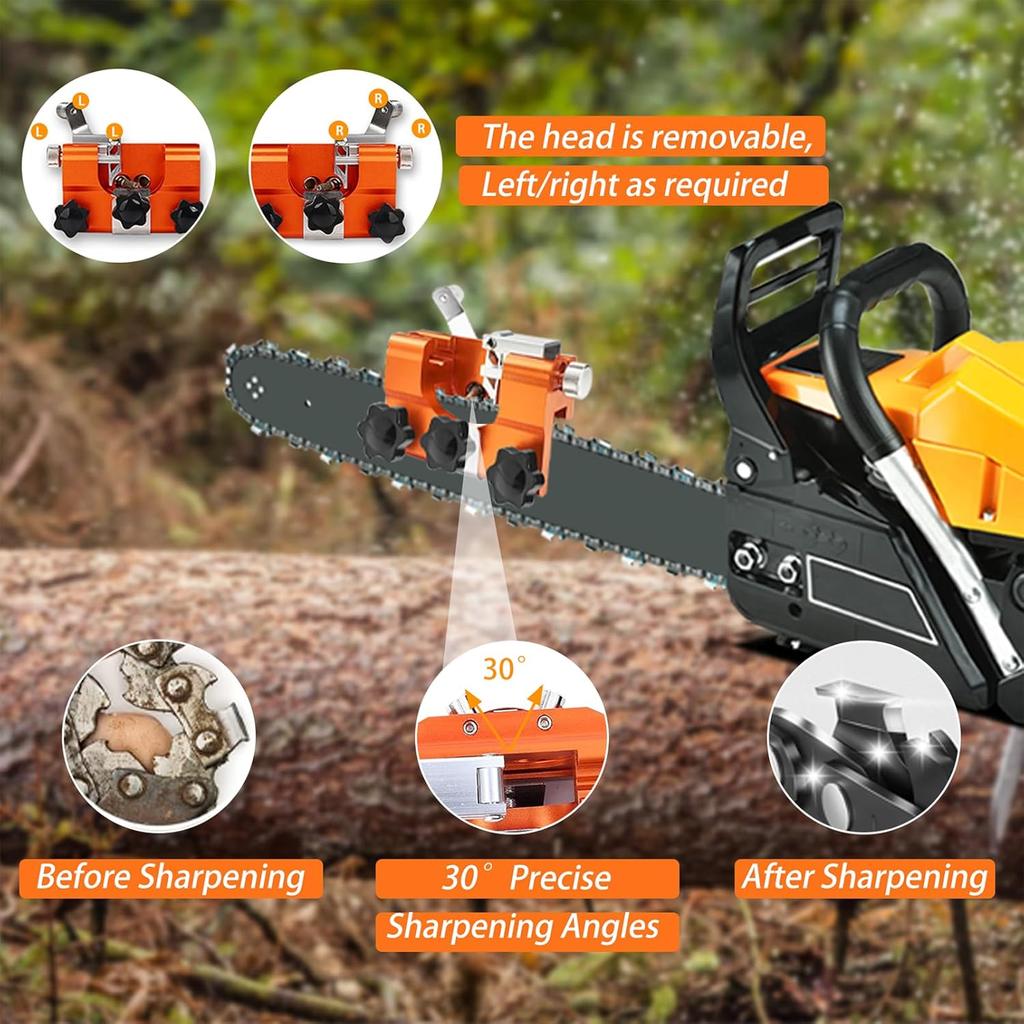 2025 Upgraded Chainsaw Sharpener with Tungsten Carbide Burr File, Hand-Cranked Chainsaw Sharpening Jig Kit, Chain Saw Sharpener Tool, Chainsaw Chain