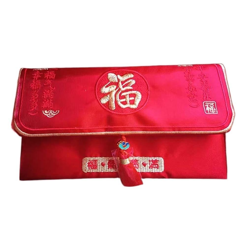Traditionelles Chinesisches Neujahrs-Rotgeldkuvert Magnetverschluss Bestickter Gott des Reichtums Rote Tasche Polyester Frühlingsfest-Zubehör