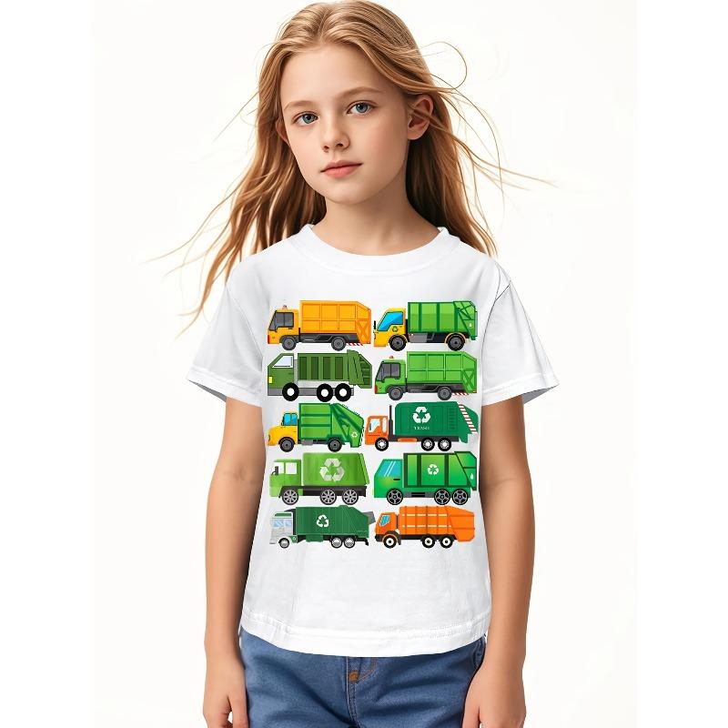 European sizes Soft Breathable Garbage Truck Recycling Day Trash Waste Separation Birthday T-Shirt for Kids | Boys & Girls Graphic Tee 110 белый