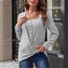Women S Casual Loose Long Sleeve Solid Square Neck T Shirt