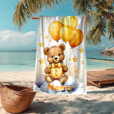 Custom Name Ultra-Soft Beach Towel with Bear Theme,Ideal for Pool - Camping, Diving - Perfect Travel Essential, Vibrant Beach Towel.