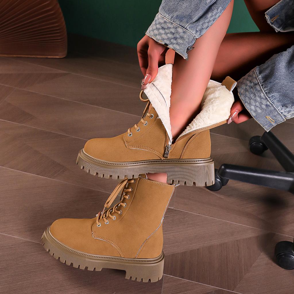 Large size short boots winter new women's boots lace-up middle heel casual platform Martin boots women