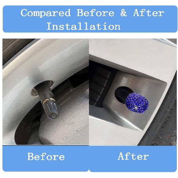 Bling Car Tire Valve Stem Caps, 4Pcs Universal Shinny Tire Air Valves Stem Caps, Sparkling Tire Valves Caps Dustproof for Most Cars, Motorcycles,