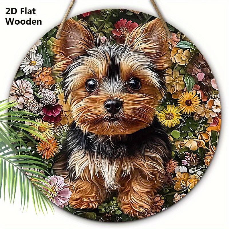 

Rustic Wooden Sign with Adorable Yorkshire Pattern - Charming Round Sign for Front Door, Wall, Porch Hanging Decor - Ideal Home Hanging Ornament 20cm/7.87in коричневый