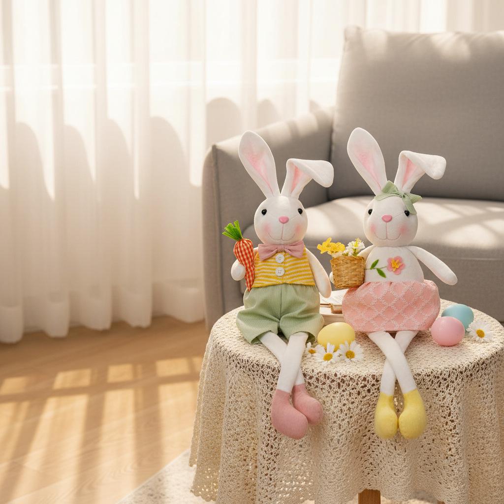 Cross-Border Easter Bunny Doll with Radish & Flower Basket - Cute Festival Decoration