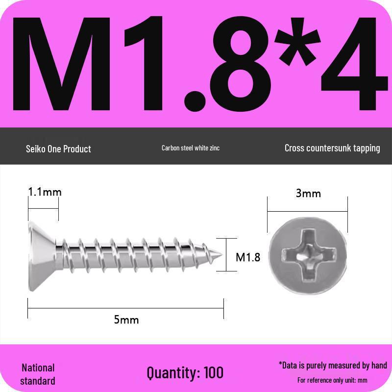 Iron Galvanized Phillips Flat Head Self-Tapping Screws - Countersunk M1 To M4
