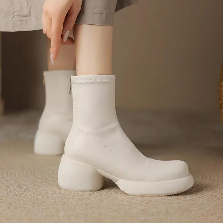 Осень и зима Новые стили мода Высокие каблуки Женские сапоги на молнии с круглым носком Квадратный каблук Современные сапоги высотой 6 см Размер 34-43 35 4479₽