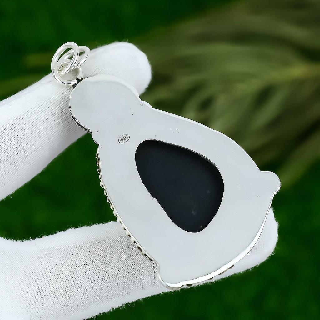 925 Sterling Silver Trillion Abalone Shell Stone Bezel Anniversary Boho Pendant