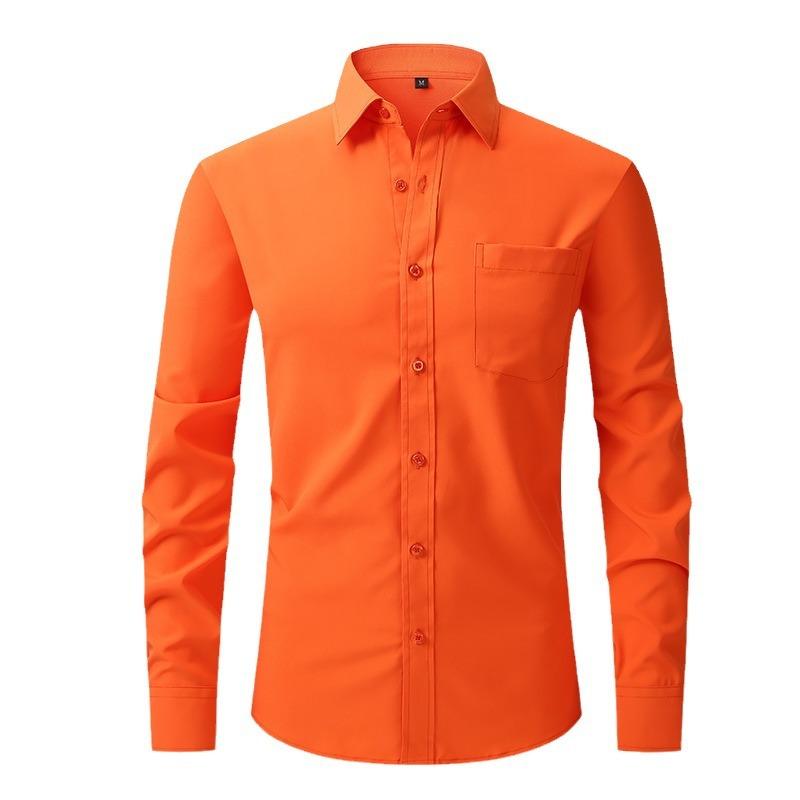 Men's Long-sleeved Shirt: Four-way Stretch, Crease-resistant, Plain-coloured, Business-casual, Loose-fit, Plus Size