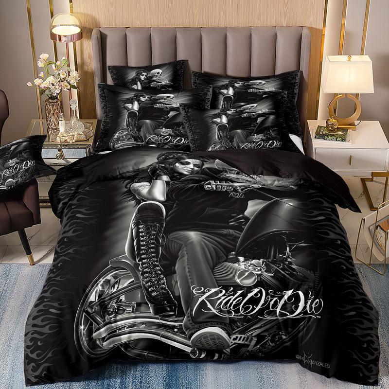 Set de trei piese 3D Textile de casă Lenjerie de pat Schelet Femeie frumoasă Imprimeu Husă de pilotă Cearșaf