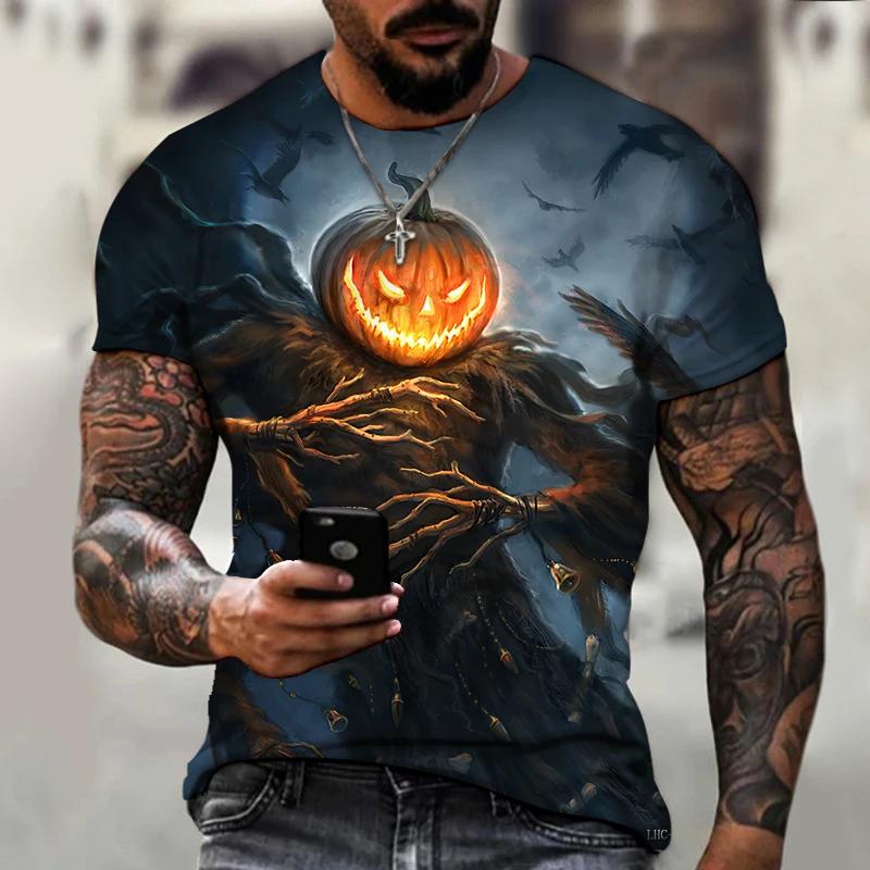 Fashion Terror Funny Pumpkin Shape 3D Printed Graphic T Shirts For Men Halloween Festival Casual Personality Round Neck Tees Tops