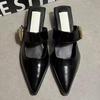 Fashion Retro Women Mid Heels Slippers Pointed Toe Heeled Sandals Woman Shoes 2025 Summer Classic Chunky Pumps Shallow Chaussures Femme