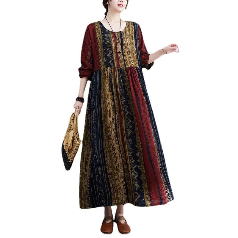 Женские тонкие возрастные платья большого размера в стиле ретро с длинными рукавами — фото 6