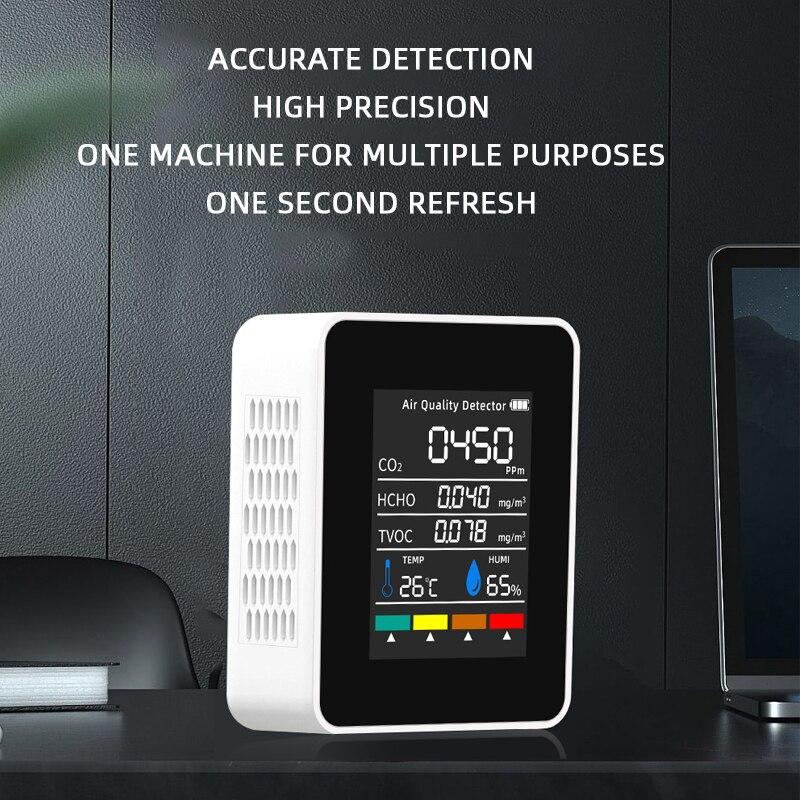5 w 1 Detektor Dwutlenek węgla Formaldehyd TVOC Detektor temperatury i wilgotności Detektor podczerwieni LCD